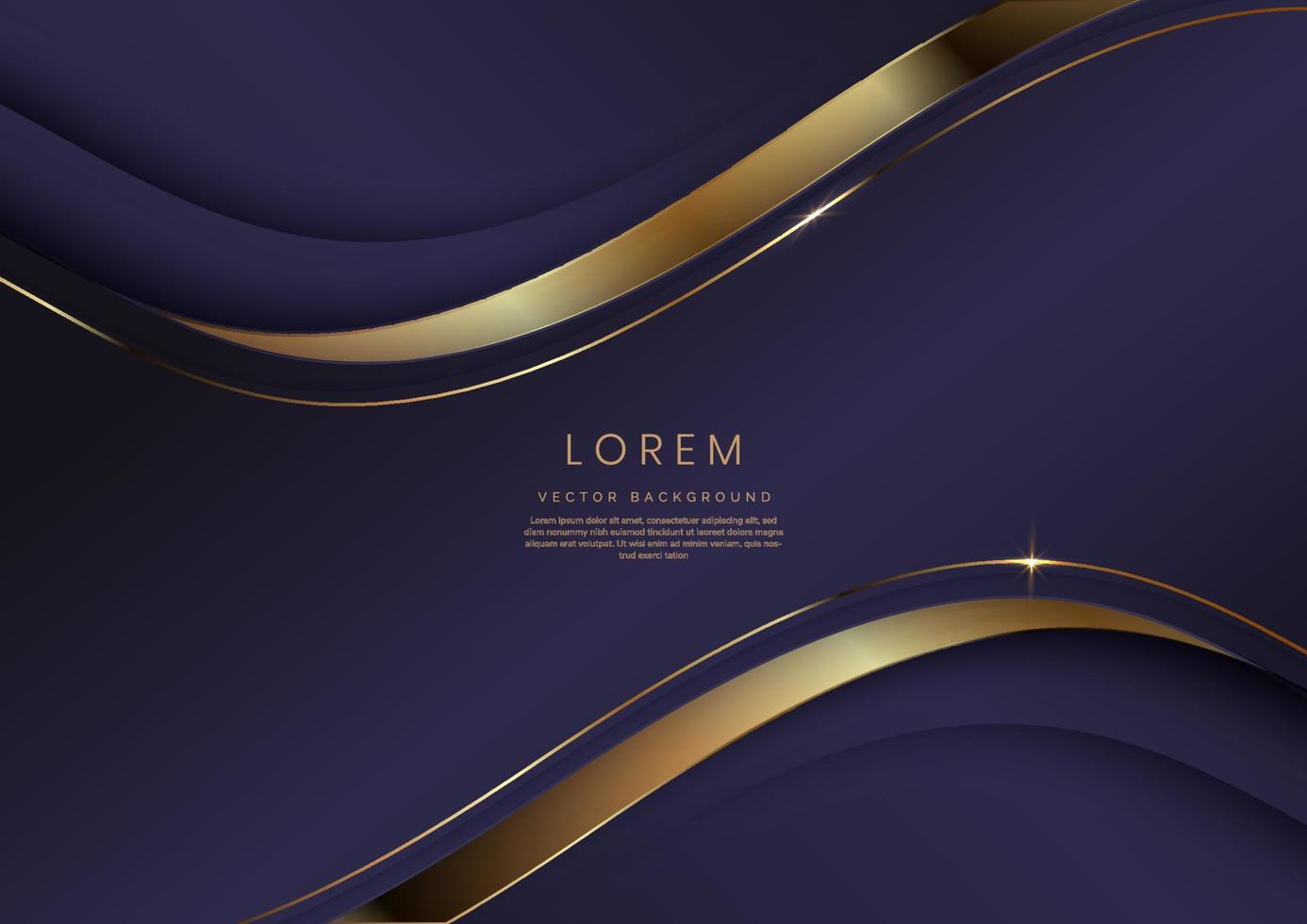 Luxury concept template 3d purple curve shape on violet elegangt background and golden ribbon line with copy space for text. vector