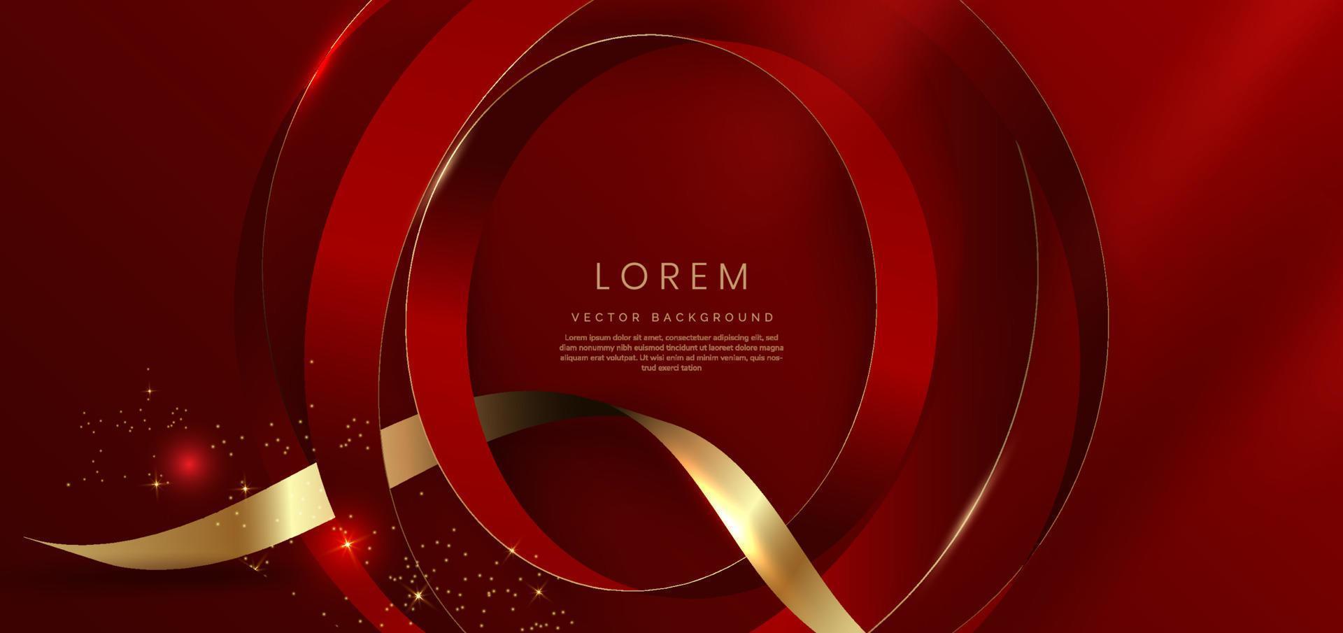 fondo rojo elegante de lujo con cinta dorada y forma de círculo rojo superpuesta en 3d dorado con espacio de copia para texto. vector