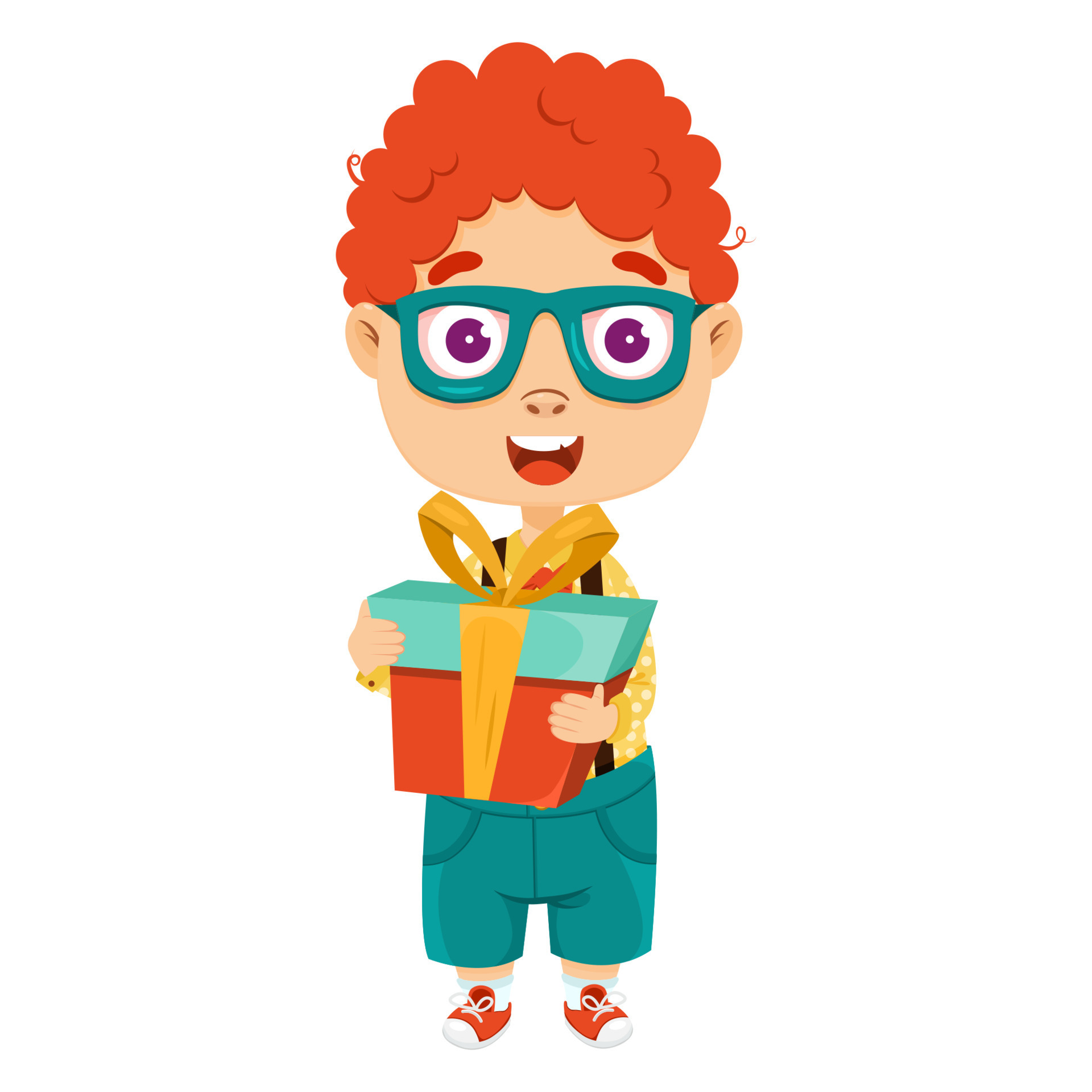 A red-haired cartoon boy with glasses with a gift in his hands. Vector character. 7817339 Vector Art at Vecteezy A red-haired cartoon boy with glasses with a gift in his hands. Vector character. 7817339 Vector Art at Vecteezy