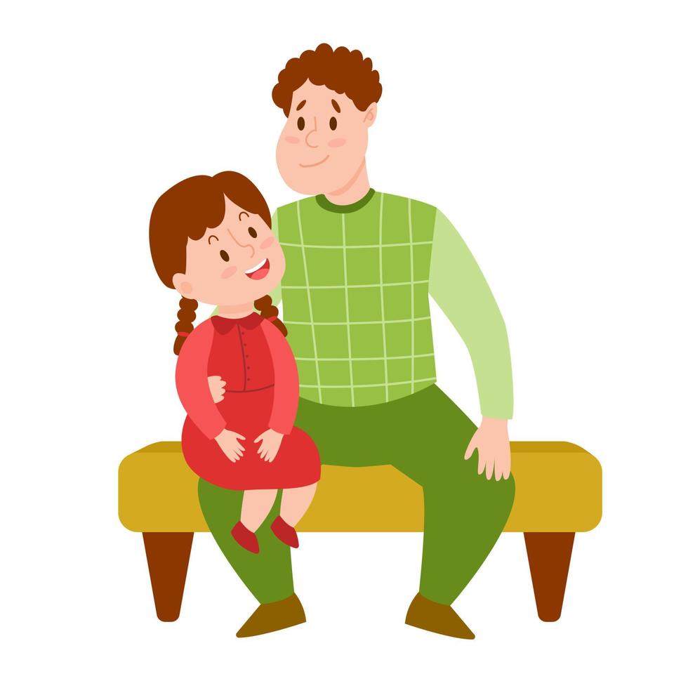 ilustración de dibujos animados vectoriales de un padre y una hija. papá  sostiene a su pequeña
