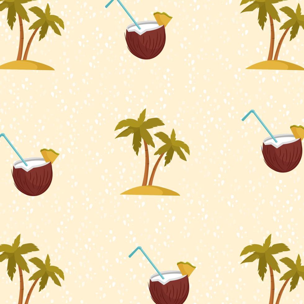 patrón tropical sin costuras con palmeras y coco. ilustración de dibujos animados vectoriales para embalaje, textiles, papel decorativo, bloc de notas y mucho más. vector