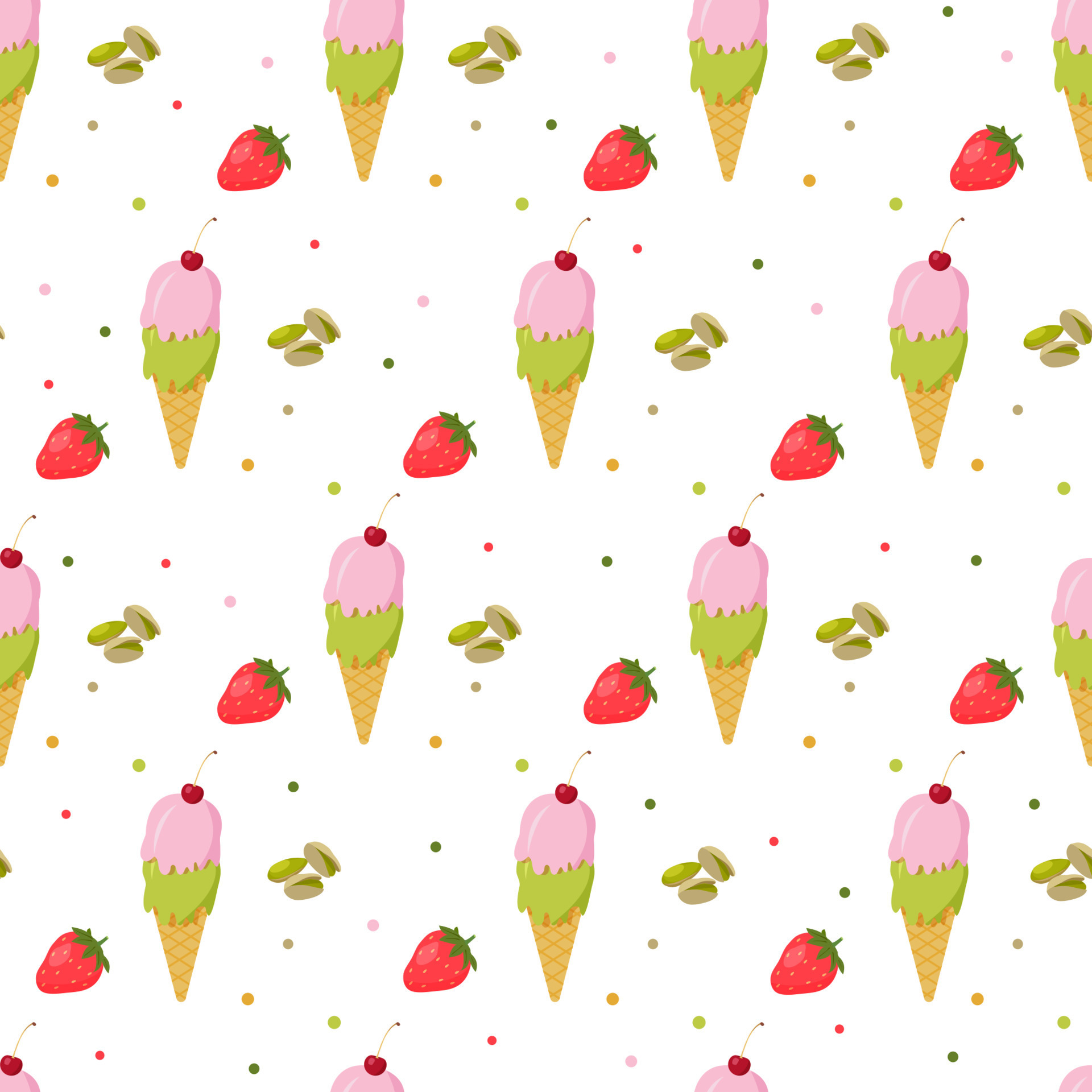Ice cream cone seamless pattern in white background. Strawberry and ...