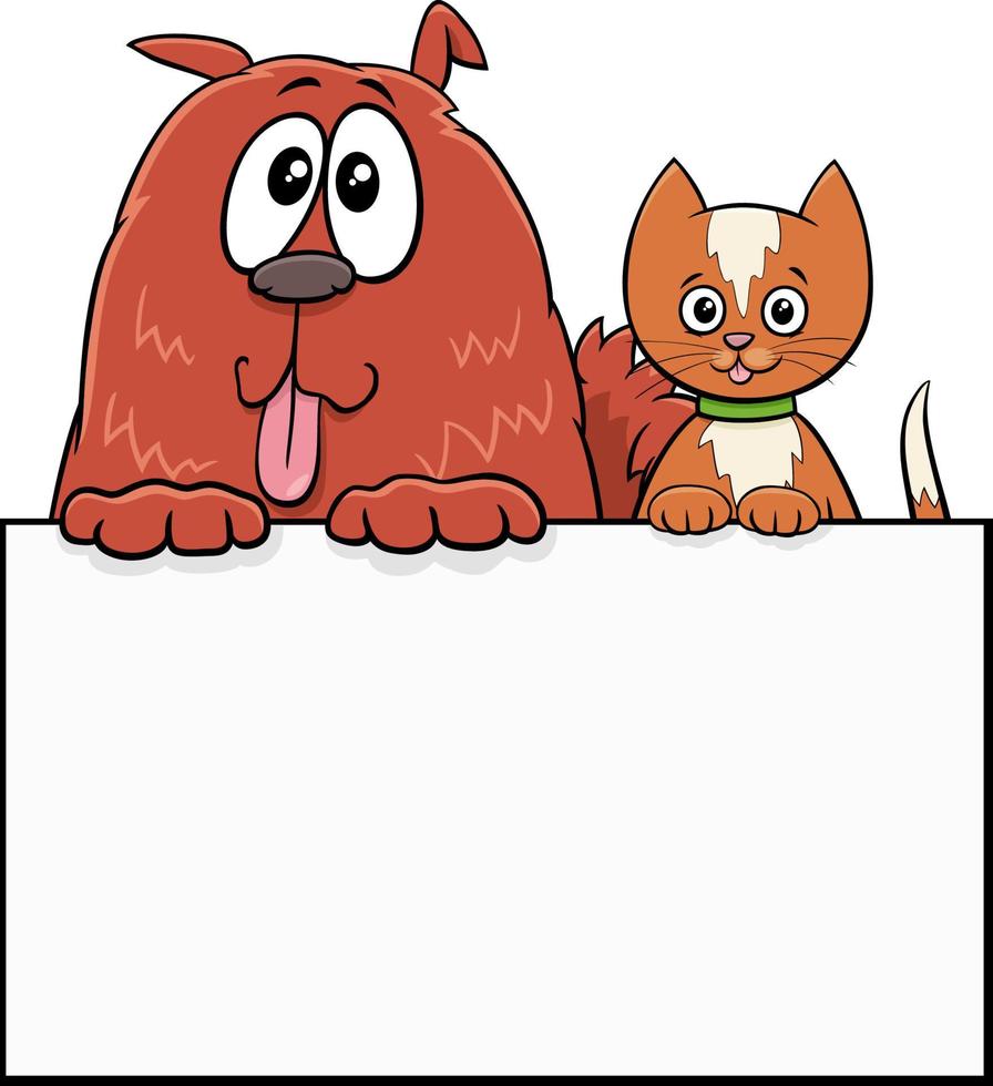 cartoon dog and cat with white singboard graphic design vector