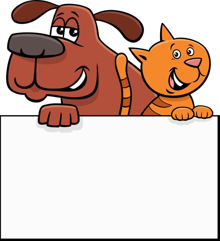 cartoon dog and cat with blank card graphic design vector