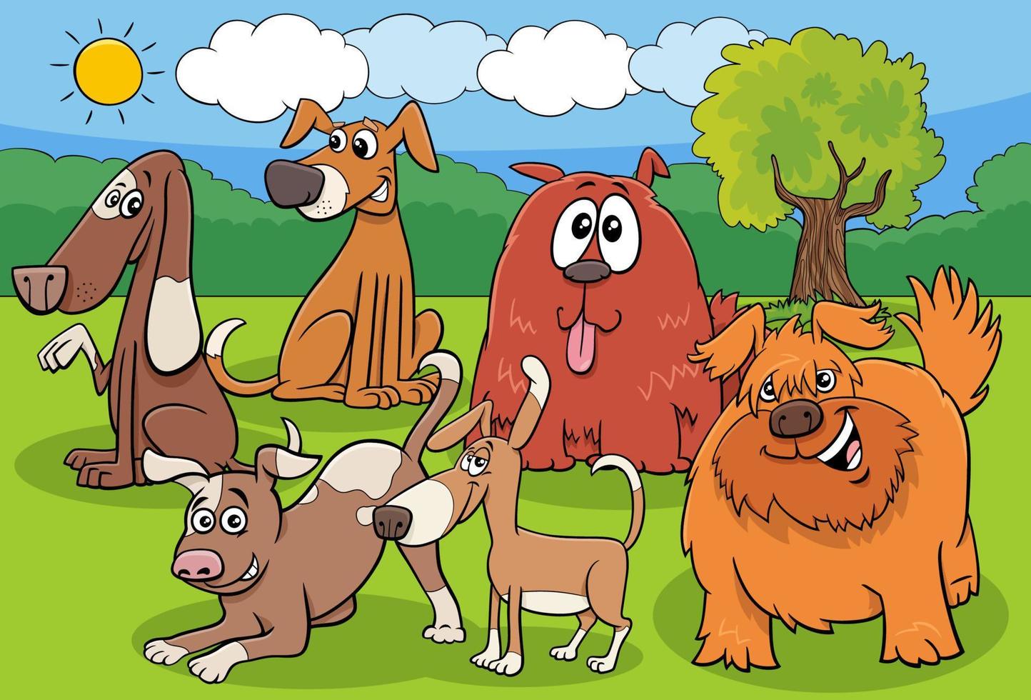 divertido grupo de personajes de perros y cachorros de dibujos animados vector