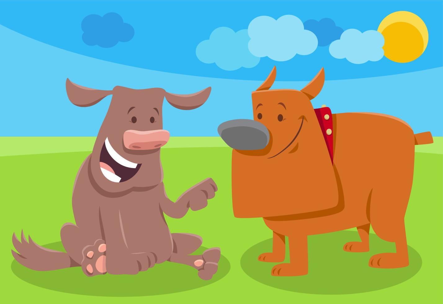 two happy cartoon dogs comic animal characters vector