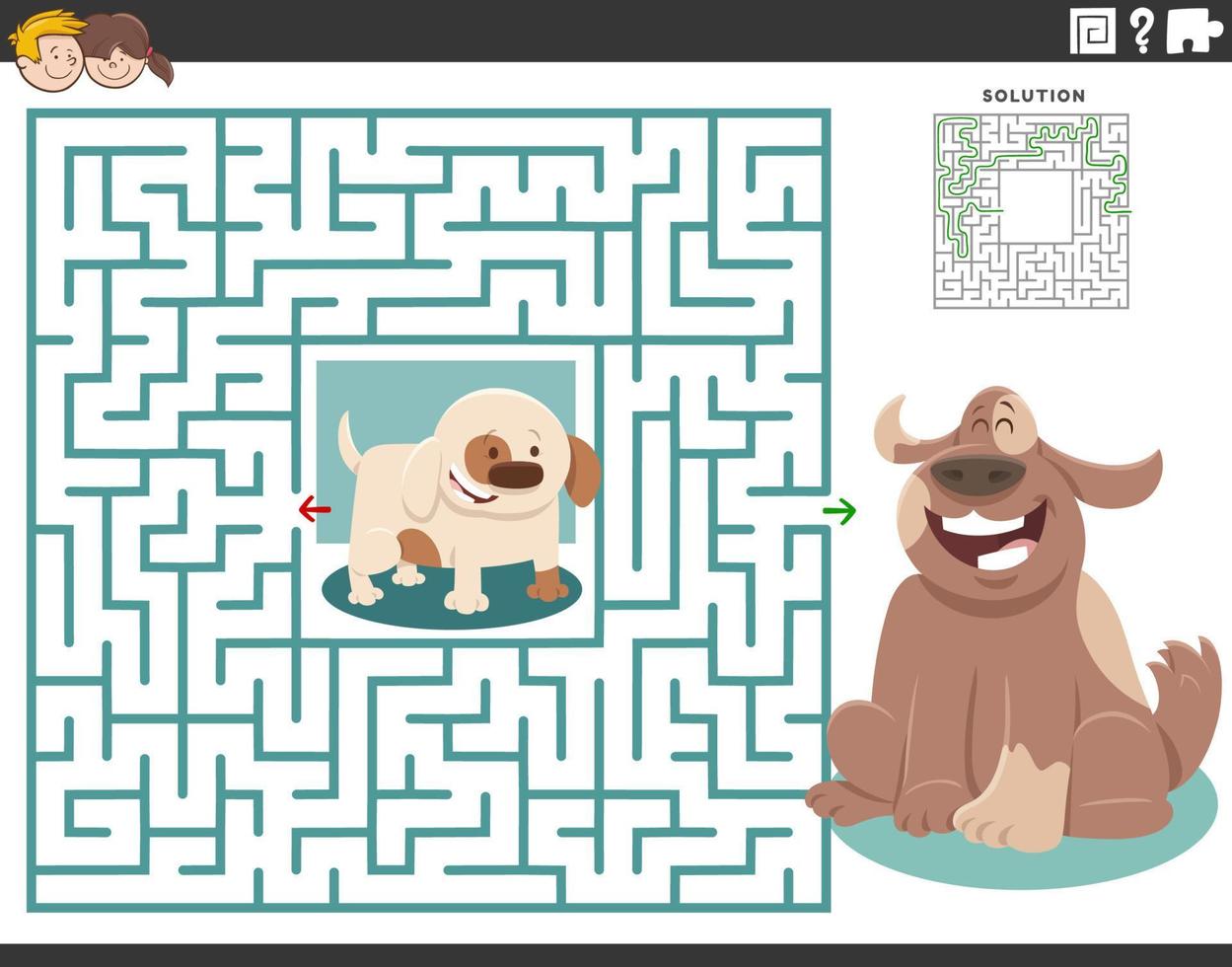 maze game with cartoon adult dog and little puppy vector