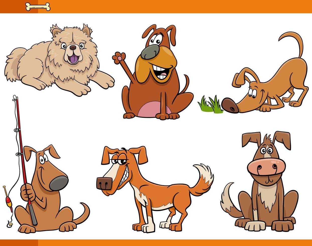 conjunto de personajes divertidos de animales de perros y cachorros de dibujos animados vector