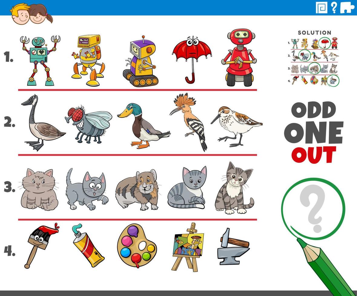 odd one out task with cartoon characters vector