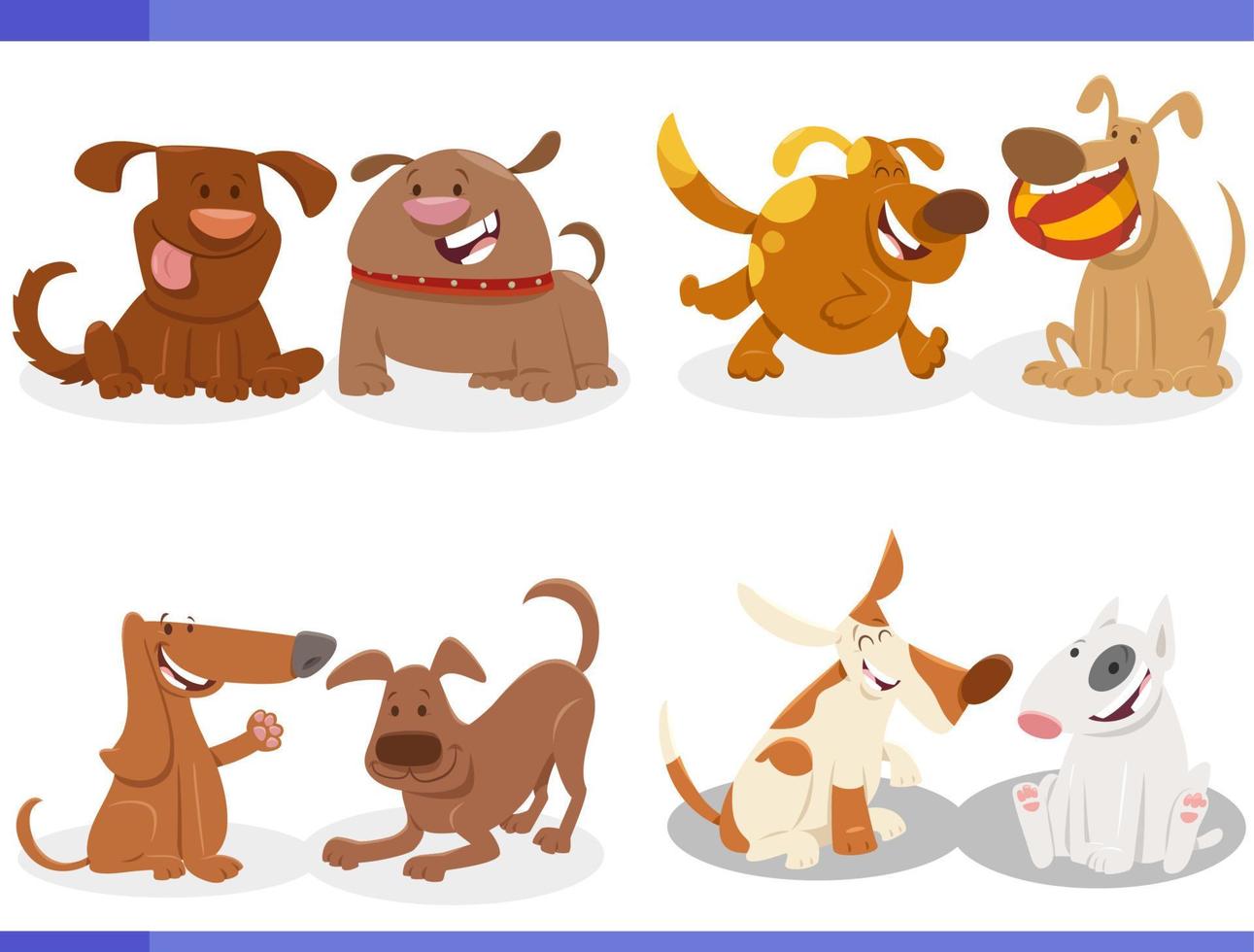 cartoon happy playful dogs comic characters set vector