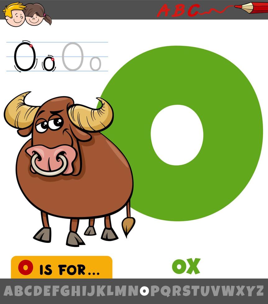 letter O from alphabet with ox animal character vector