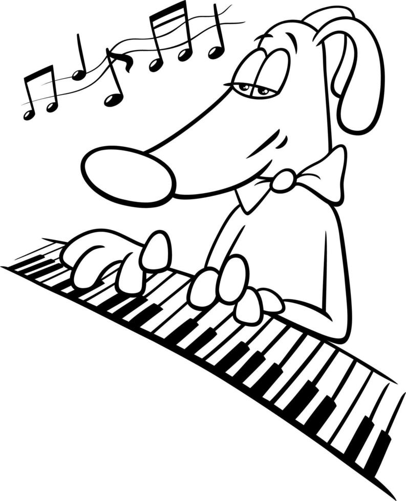 perro de dibujos animados personaje animal tocando el piano página para colorear vector