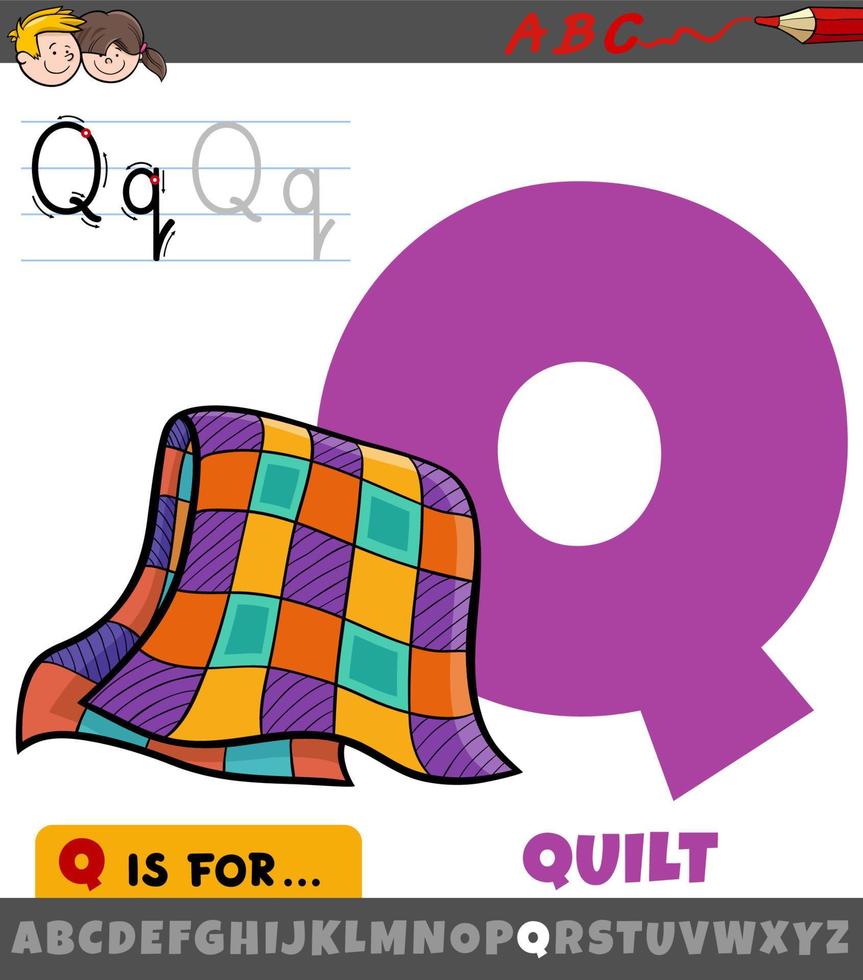 letter Q from alphabet with cartoon quilt object vector