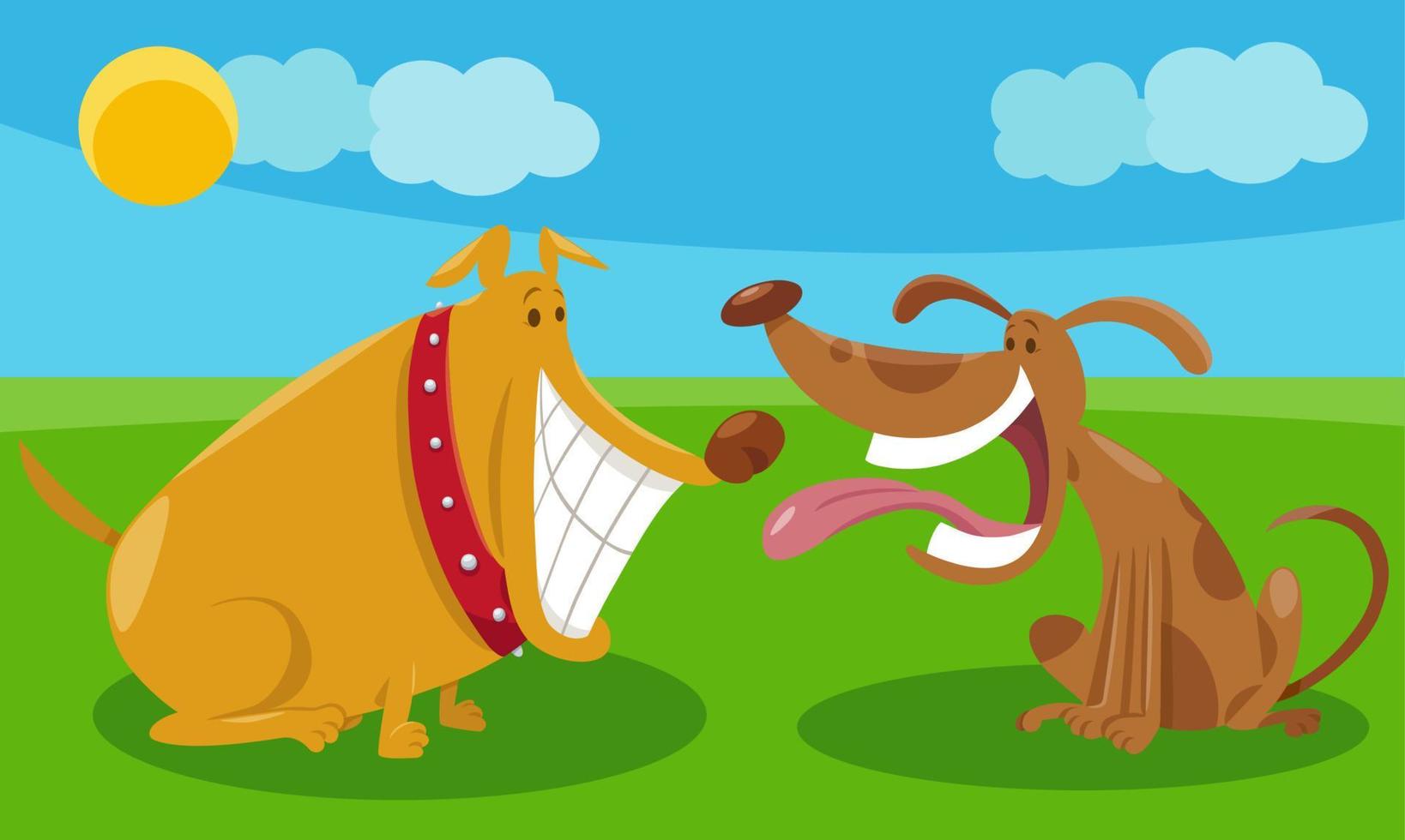 two happy cartoon dogs comic animal characters vector