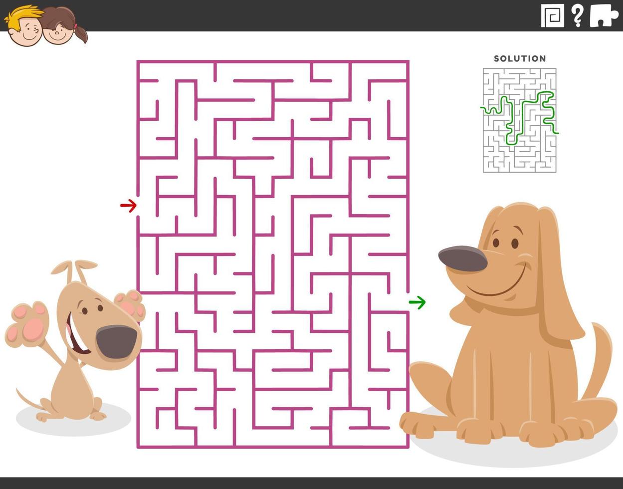 juego de laberinto con perro madre de dibujos animados y cachorrito vector