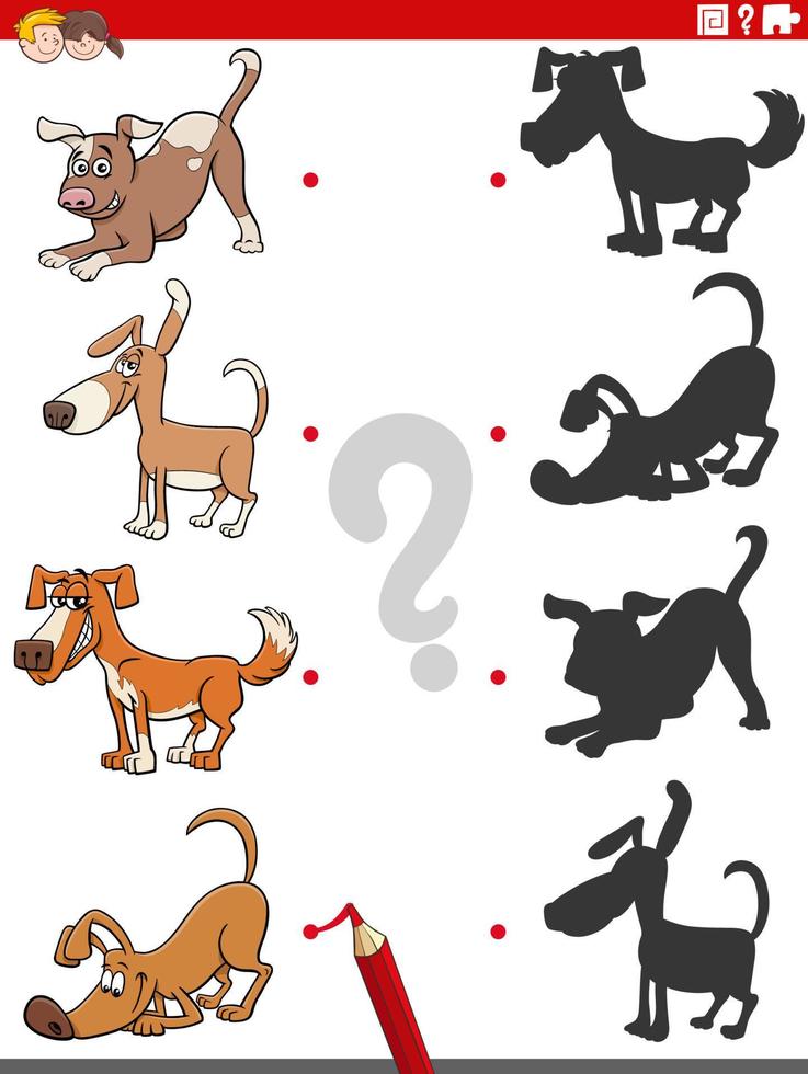 educational shadow game with funny cartoon dogs vector