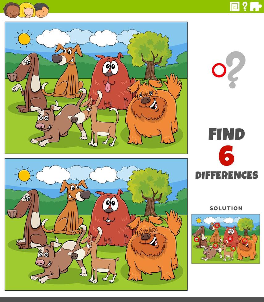 differences game with cartoon dogs animal characters vector