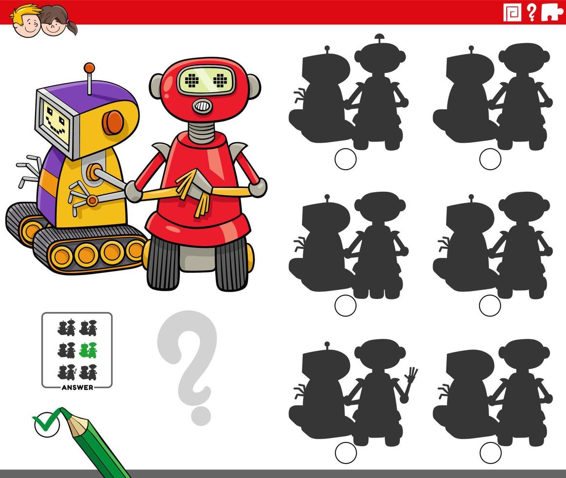 differences shadow game with cartoon robot characters vector