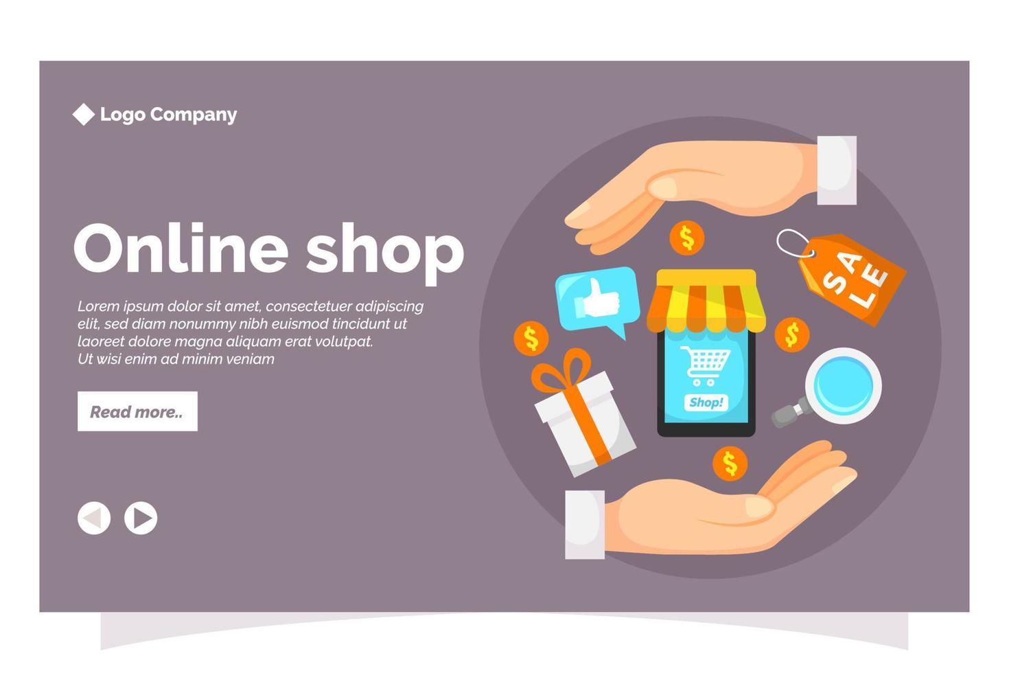 página de inicio de la tienda en línea en estilo de diseño plano vector