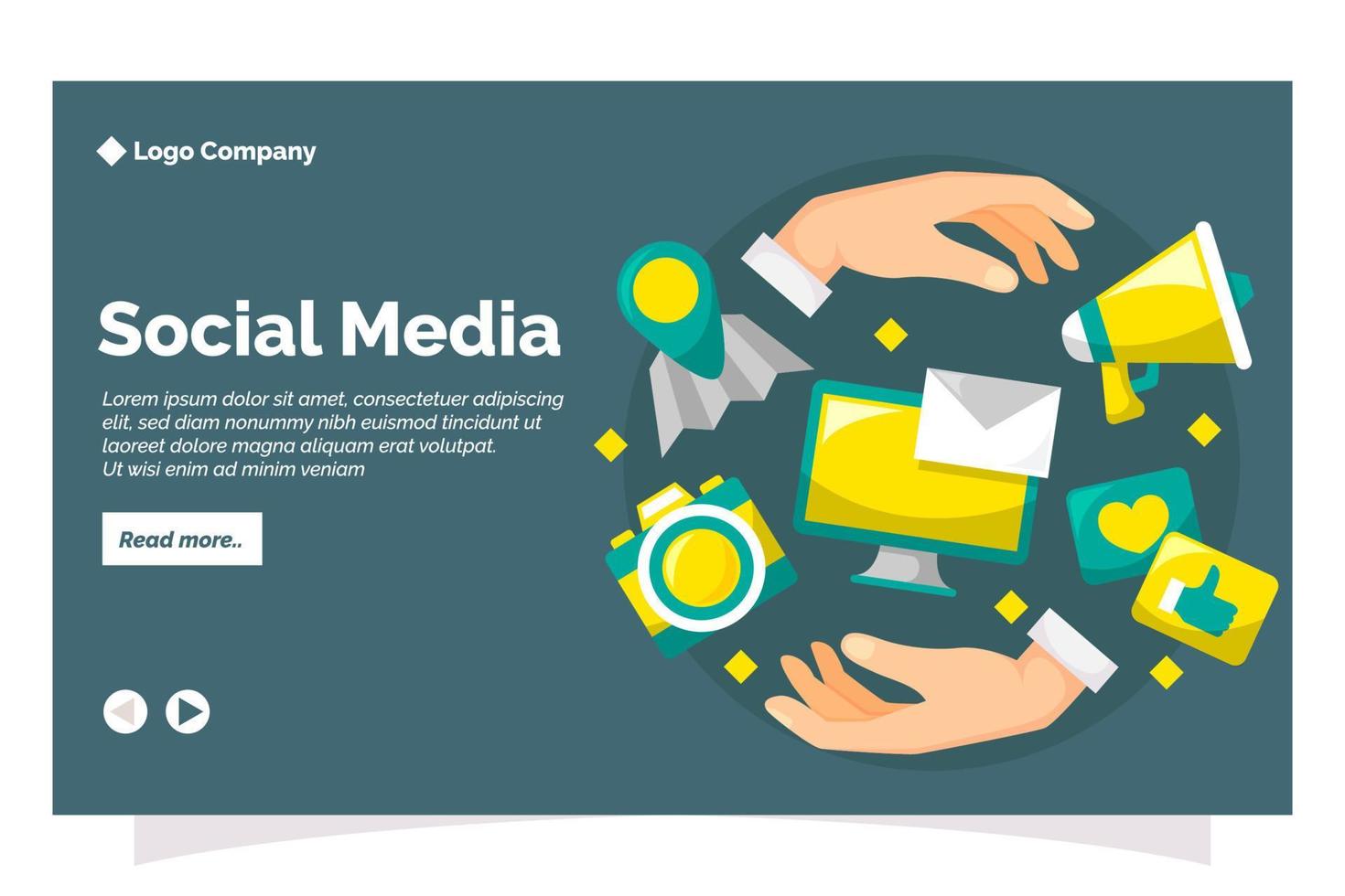 Social media landing page in flat design style vector