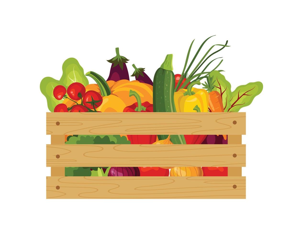 wooden box with vegetables vector