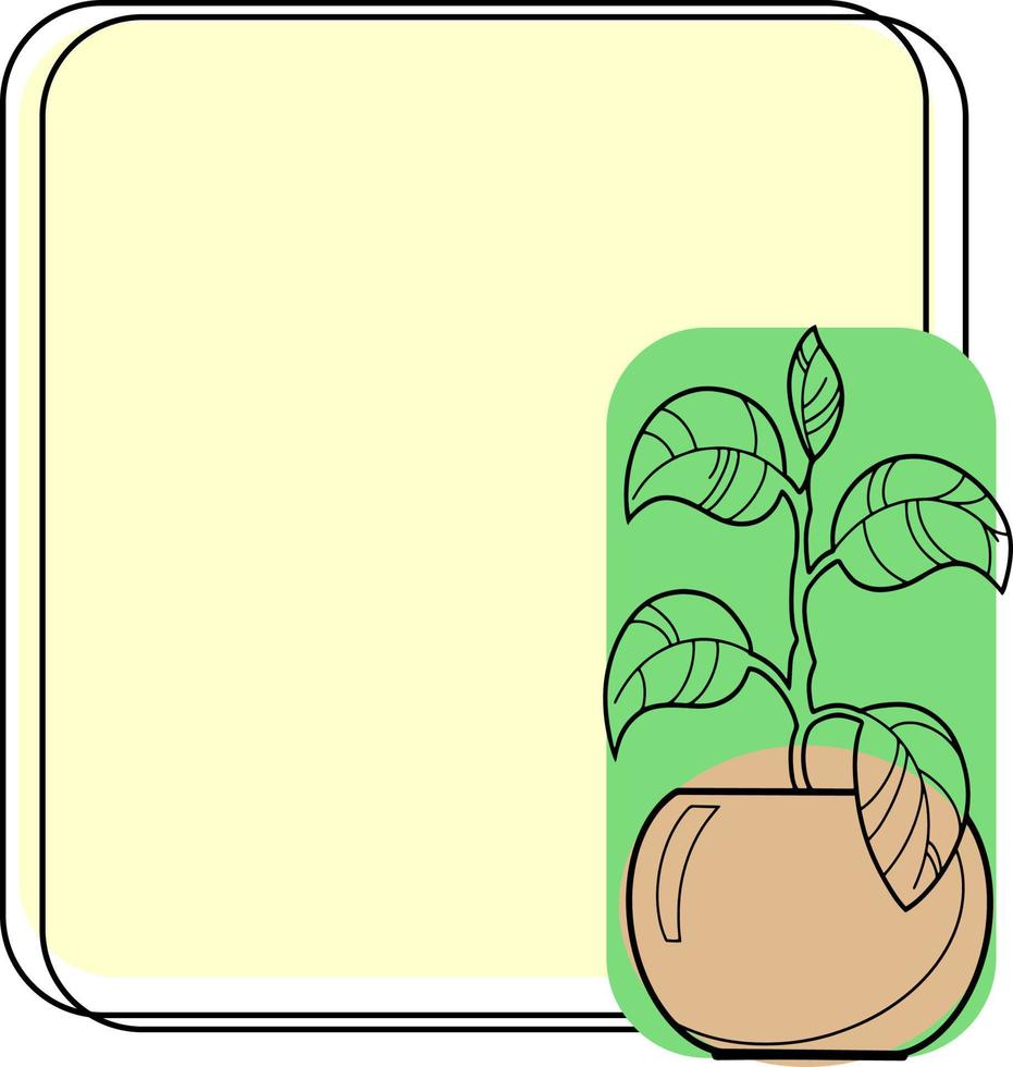 Square light yellow frame with a house plant in a round pot, vector illustration with an empty space for insertion, emblem icon