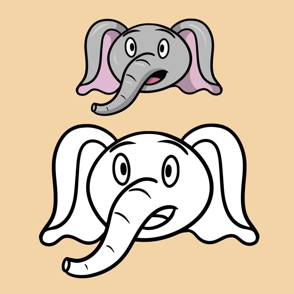 A set of illustrations for a coloring book. Surprised little elephant, cartoon elephant emotions, vector illustration on beige background