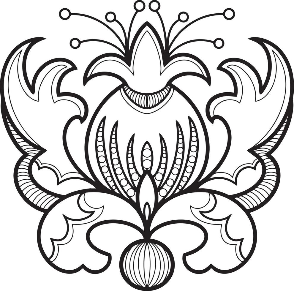 Monochrome vector illustration on a transparent background. Decorative peony flower with petals