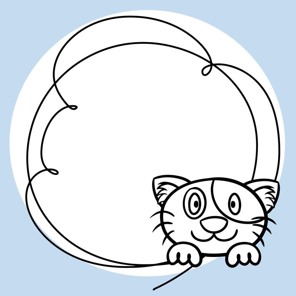marco redondo con un espacio vacío para copiar, lindo gatito sonriendo.  ilustración de dibujos animados monocromáticos vectoriales, boceto 7817800  Vector en Vecteezy