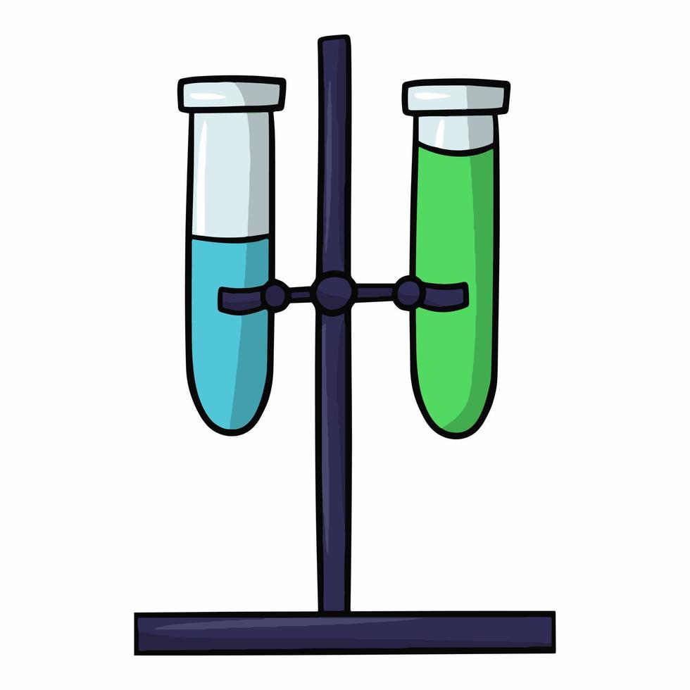 Metal stand with Glass test tubes , chemical experiment, Vector illustration in cartoon style on a white background