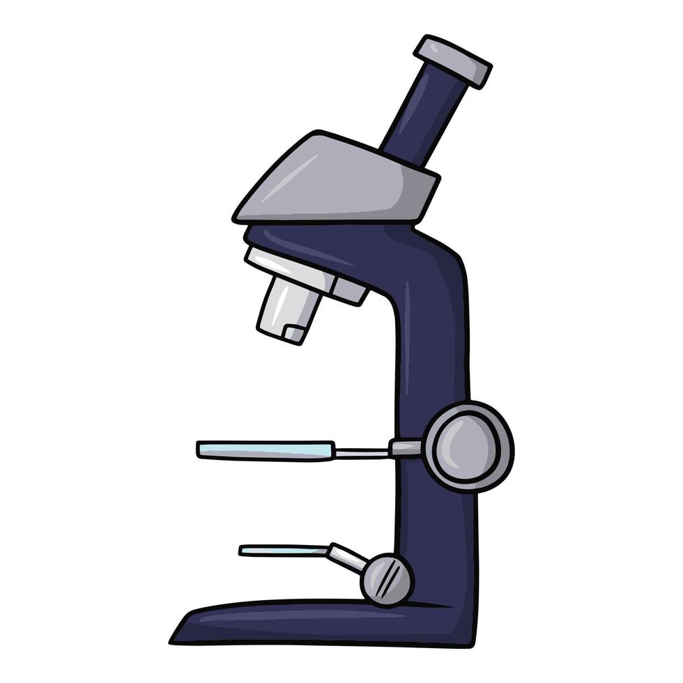 microscopio de metal para investigación, ilustración vectorial en estilo de dibujos animados sobre un fondo blanco vector