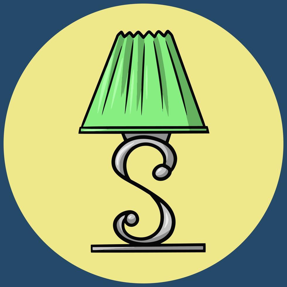 Elegant table lamp with a green shade in cartoon style and table lamps for working in the dark, vector illustration