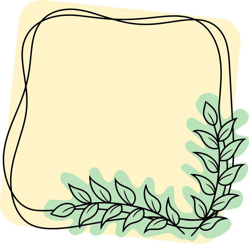 Square frame with a tree branch on a yellow background, vector illustration with an empty space for insertion