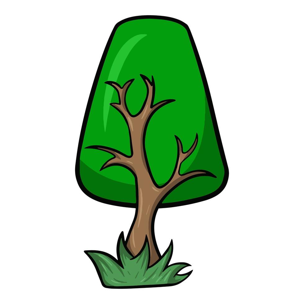 árbol de dibujos animados recto con una hermosa corona, ilustración vectorial sobre un fondo blanco, elemento de diseño vector