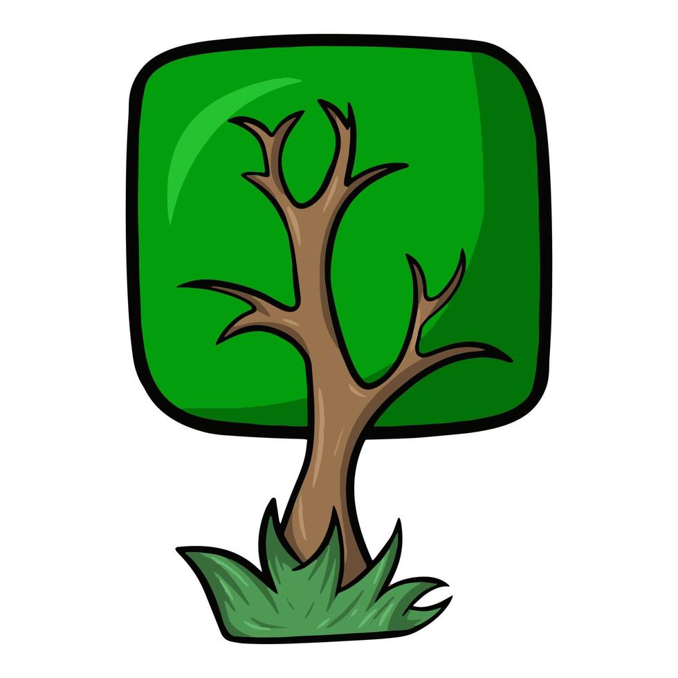 Square cartoon tree with a beautiful crown, vector illustration on a white background, design element