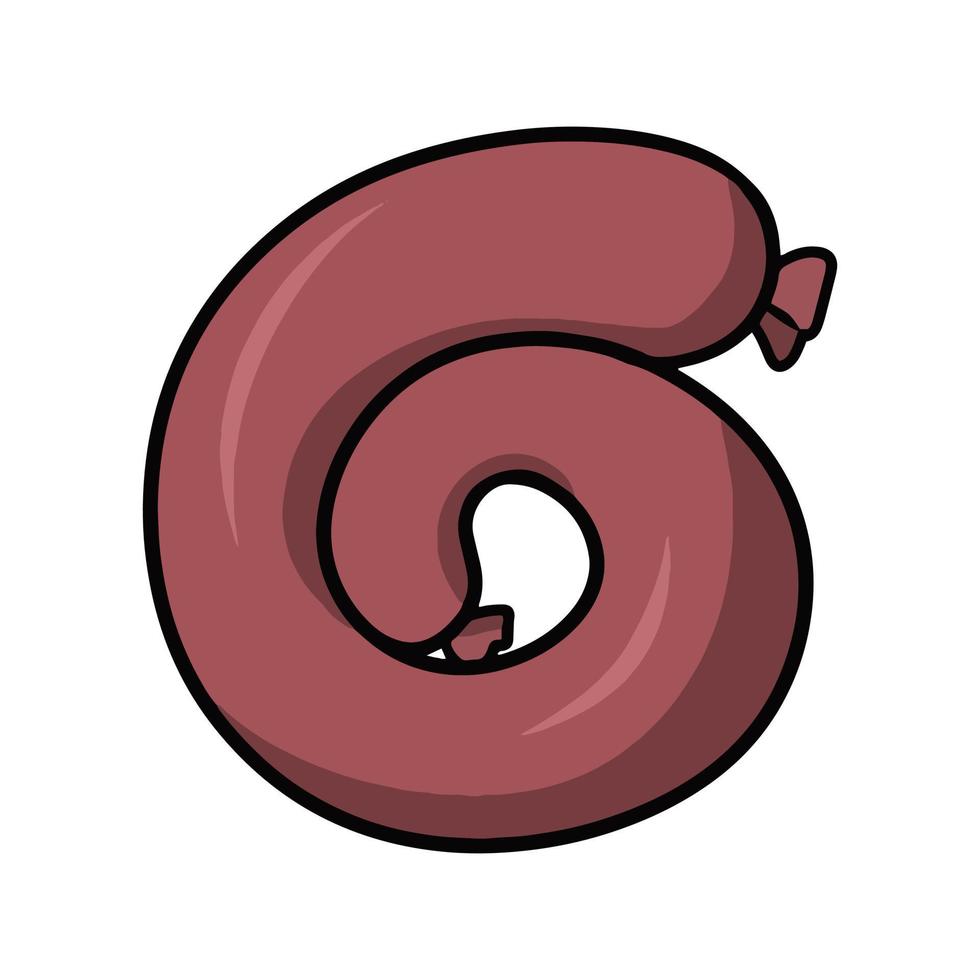 Smoked delicious pink sausage rolled into a ring, vector cartoon illustration on a white background
