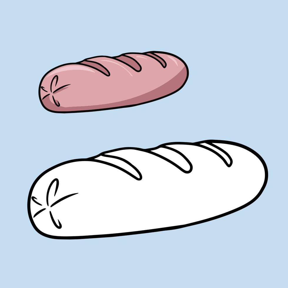 A set of pictures, Juicy delicious pink sausage with grill cuts, vector illustration in cartoon style.