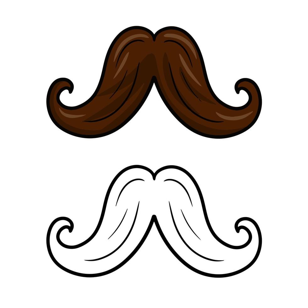 Funny cartoon mustache for parties and practical jokes, fake funny mustache. Vector illustration on a white background, a set of color and sketch images.