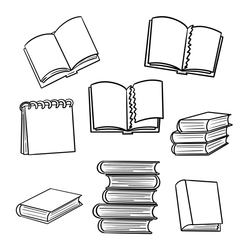 A set of vector monochrome linear illustration, coloring book, torn pages without text, science and education.