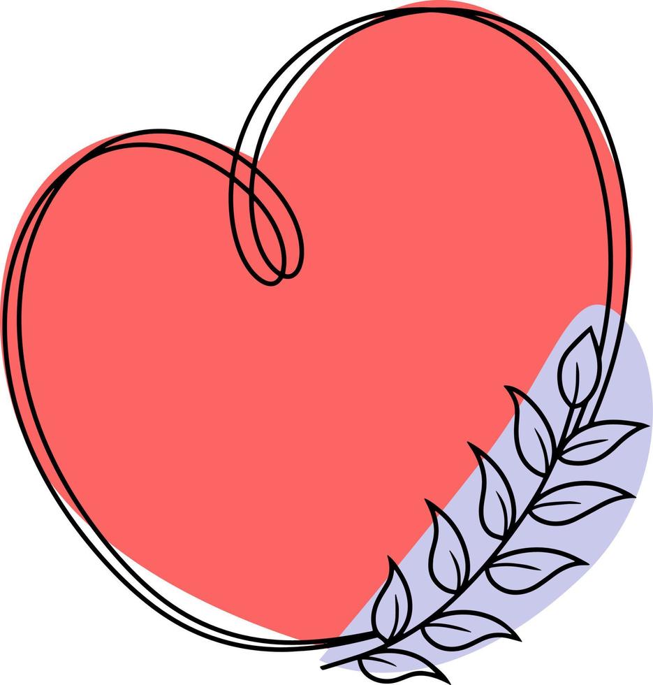 marco en forma de corazón sobre un fondo rojo con una rama de árbol lila, ilustración vectorial con un espacio vacío para la inserción vector