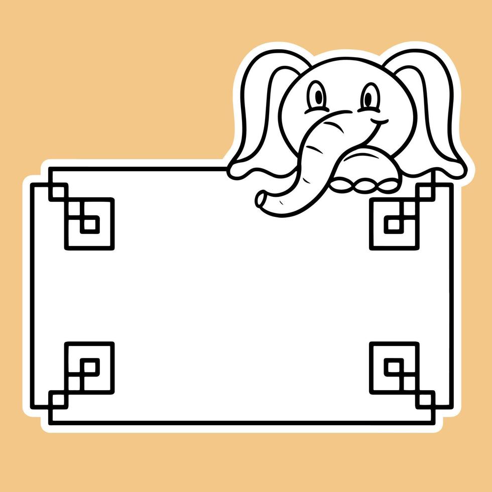 Rectangular frame with a funny baby elephant, with an empty copy space, vector illustration in cartoon style