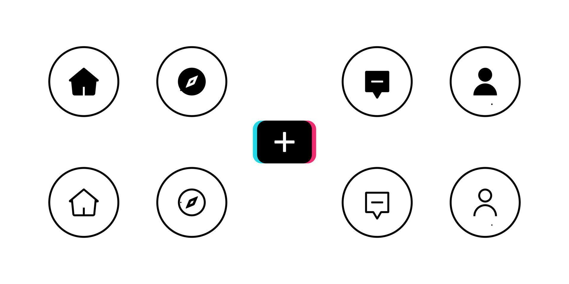 Social media menu icon. Home, discover, create, inbox, and profile vector