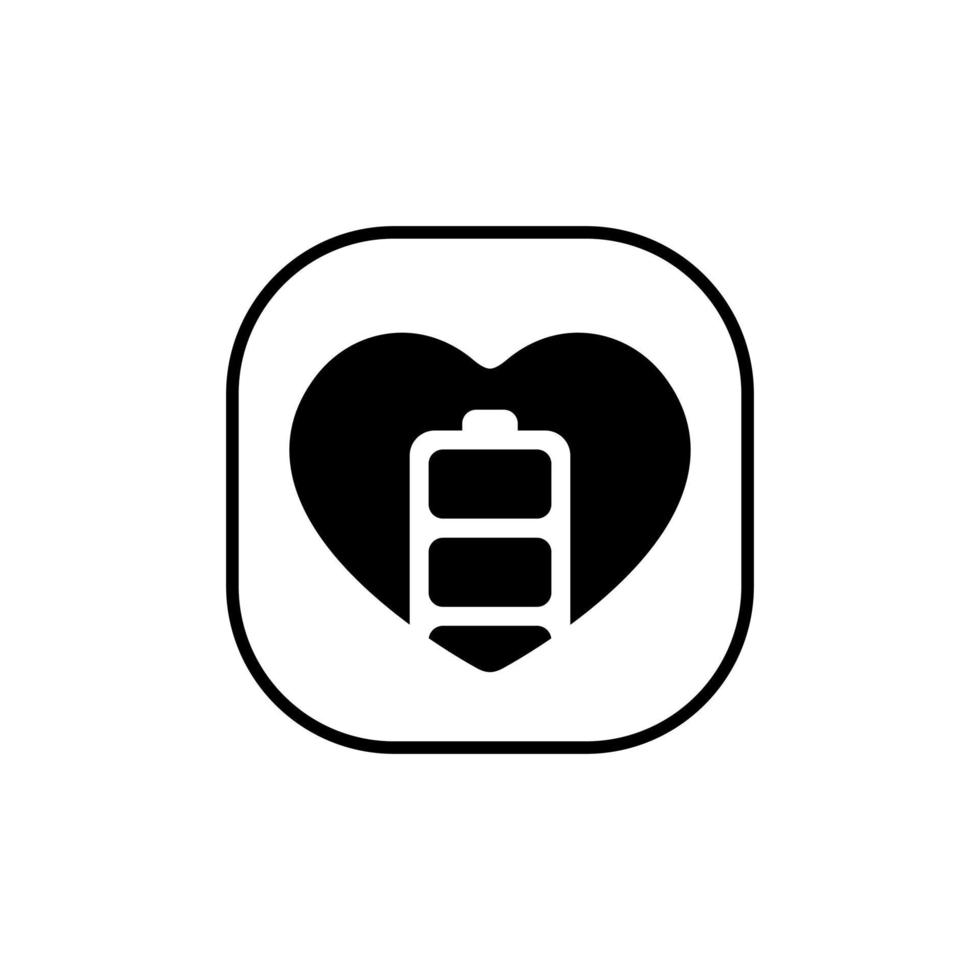 Battery health icon vector. Charging heart logo in square line vector