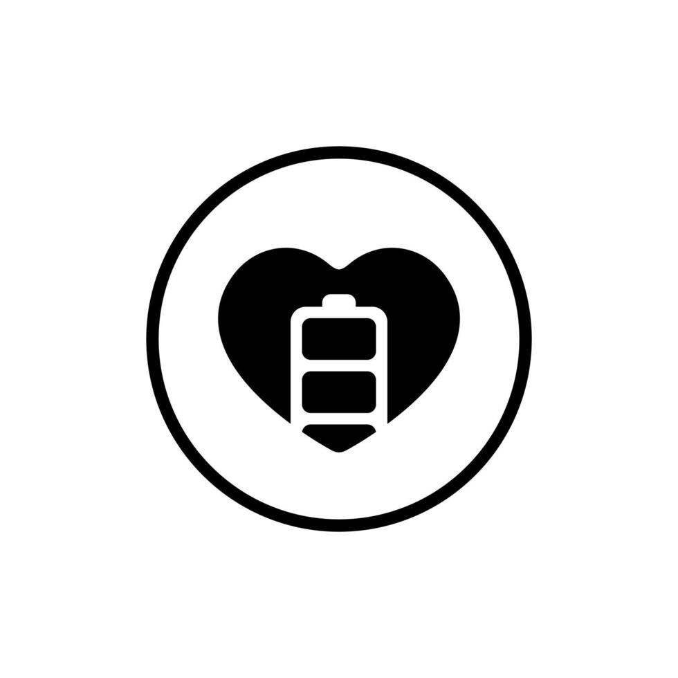 Battery health, charge heart icon vector on circle line