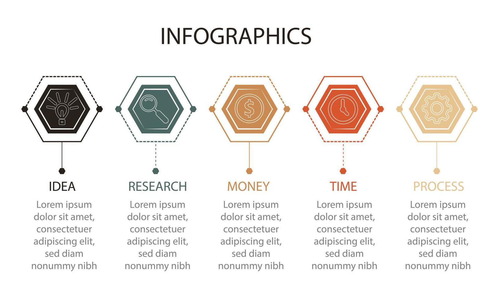 diseño infográfico vectorial con iconos. diagrama de proceso, diagrama de flujo, gráfico de información, infografías para concepto de negocio, banner de presentaciones, diseño de flujo de trabajo. vector