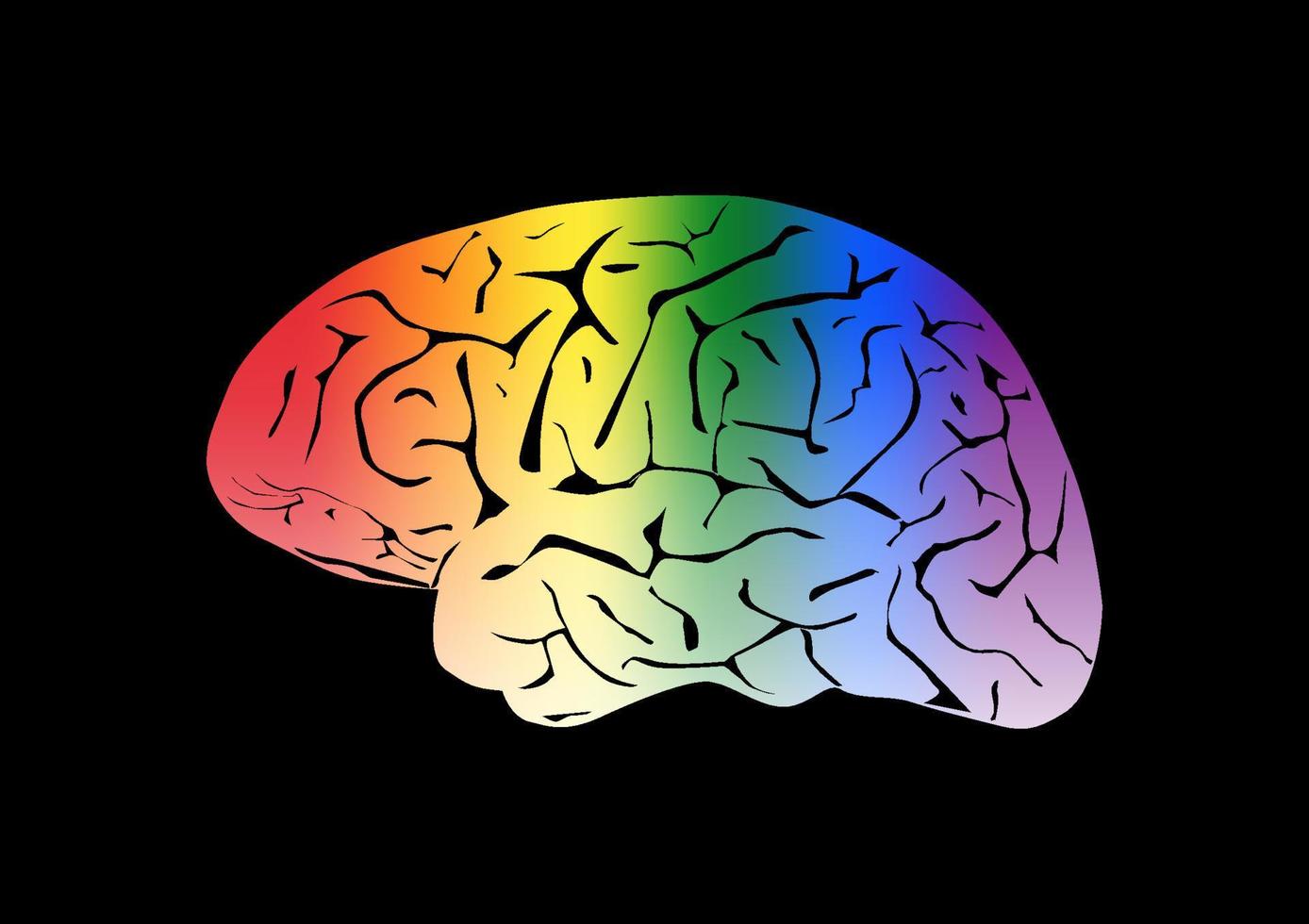 Human brain with rainbow colors on black background vector