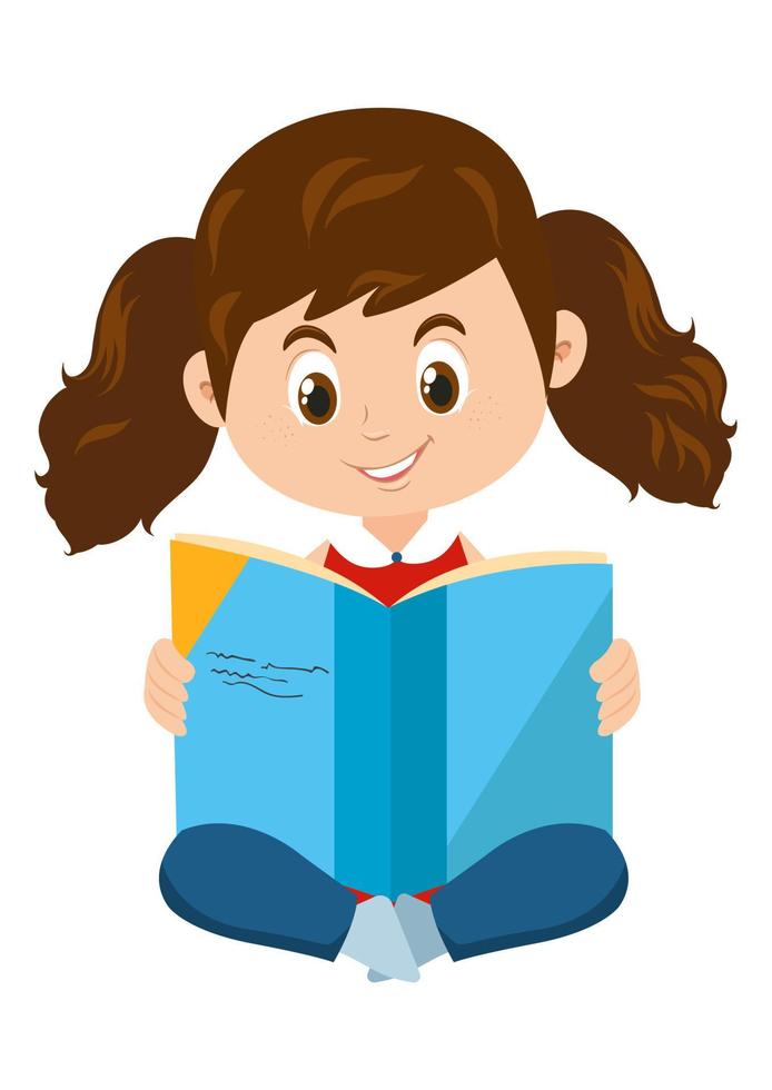 Little girl reading a book vector illustration