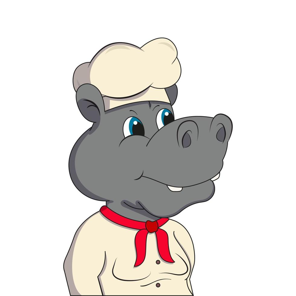 ilustración vectorial del hipopótamo cocinero aislado sobre fondo blanco vector