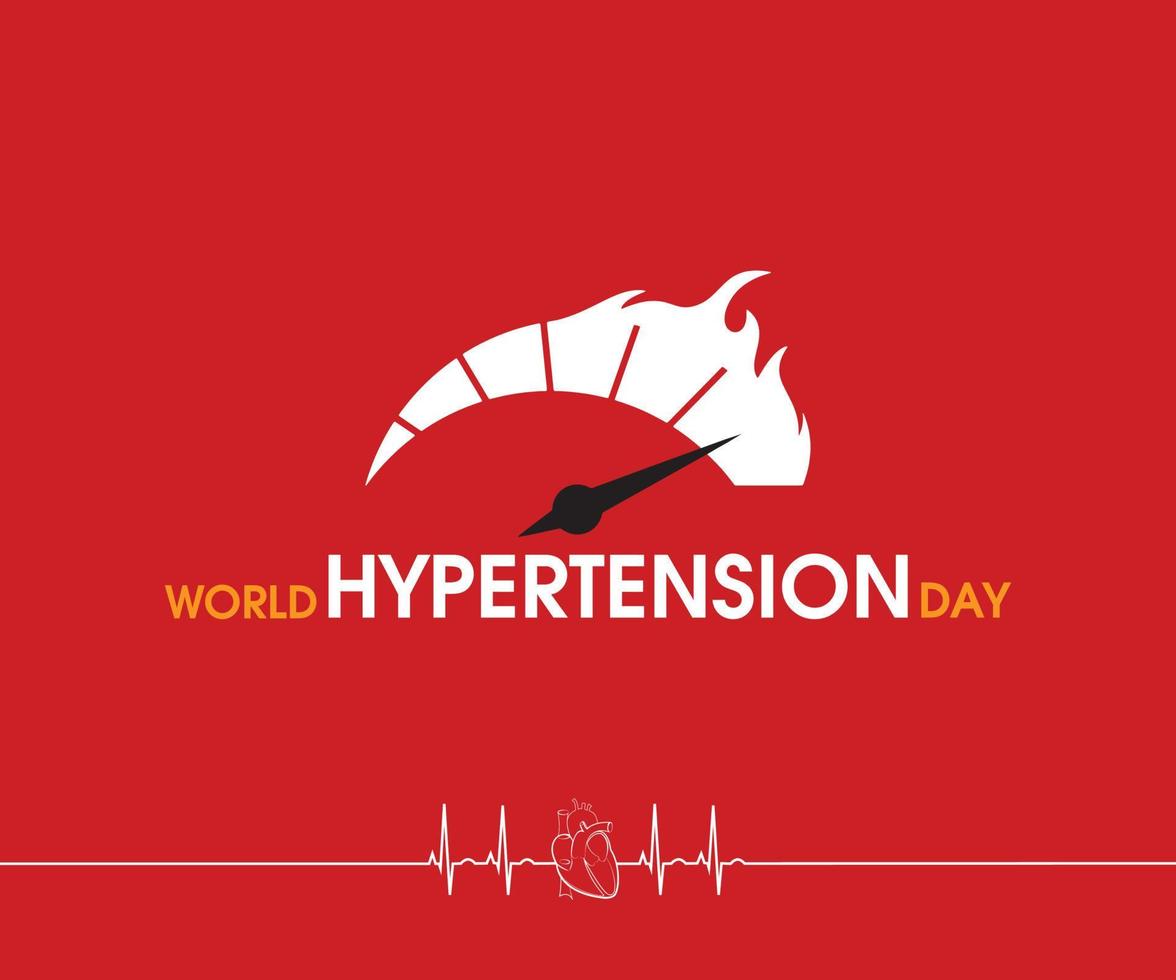 cartel del día mundial de la hipertensión con medidor alto y texto sobre un fondo rojo, 17 de mayo. concepto de hipertensión. ilustración vectorial vector