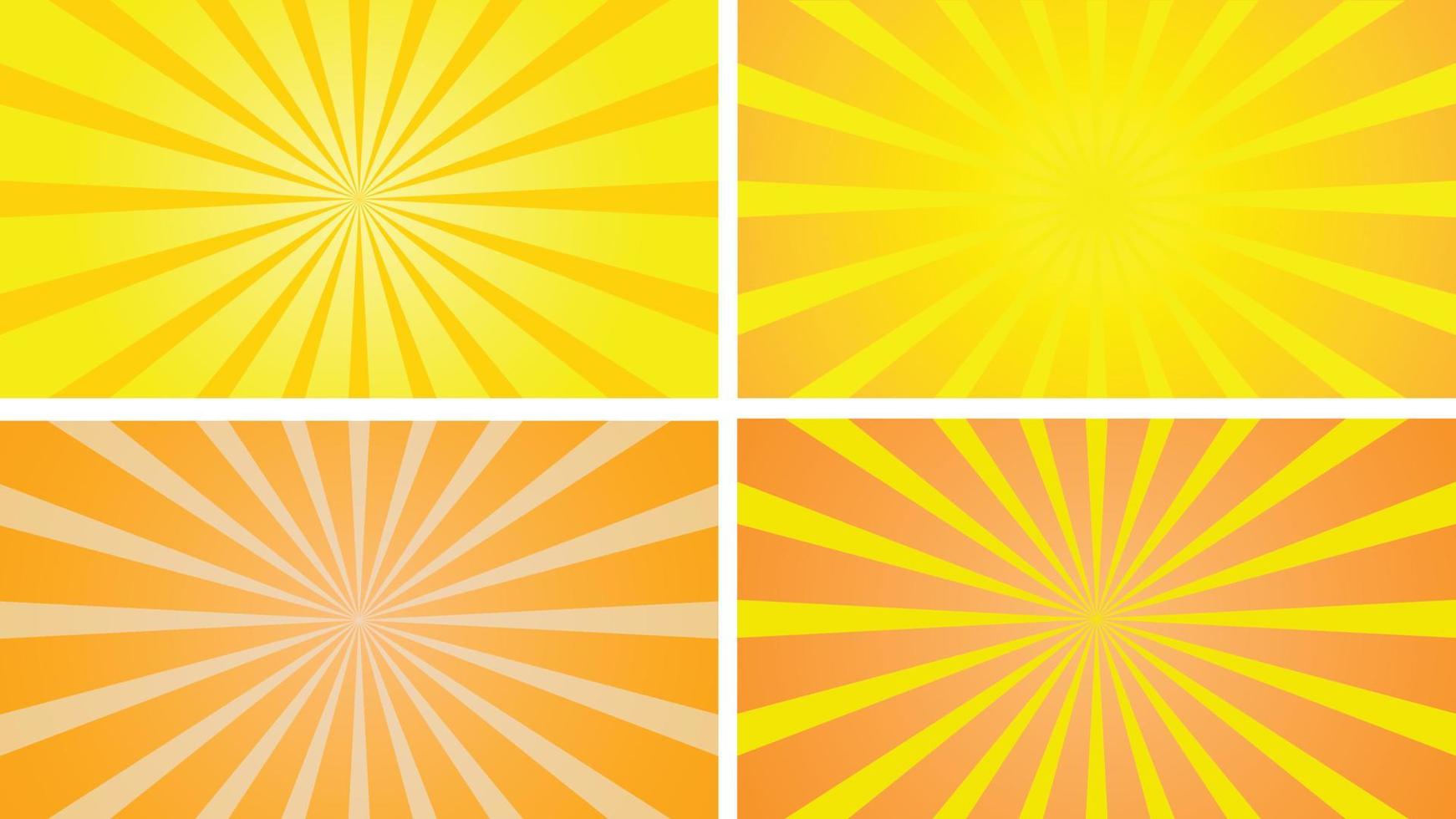 Simple yellow color sunburst pack with gradient vector background illustration.